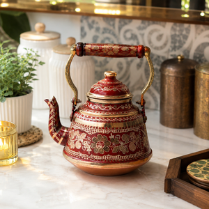 Handmade Turkish Copper <b>Tea</b> Kettle Enamel Painted Copper <b>Tea</b> Pot Decorative Vintage Teapot Wooden Handle OEM Wholesale - Product Image 4