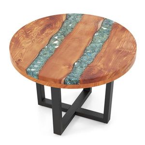 24-Inch Round End <b>Table</b> with <b>Epoxy</b> Top Outdoor Side <b>Table</b> - Product Image 1