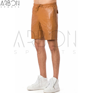 Shorts en cuir pour hommes, style urbain, marron beige, design et tailles personnalisés, fournisseur en gros, qualité supérieure, style le plus récent - Product Image 3