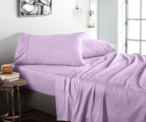 Wholesale High Quality <b>King</b> <b>Size</b> 100% Cotton Bedsheet Set with Matching Pillowcases, Colorfast Plain Design for Bedroom, Lilac - Product Image 1