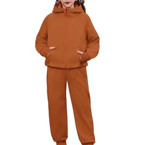 Hot Selling Custom Made <b>Brown</b> Color Kids Girls Tracksuits Set With Hoodie And Full Zipper Closure Hooded Kids Toddlers Tracksuit - Product Image 1