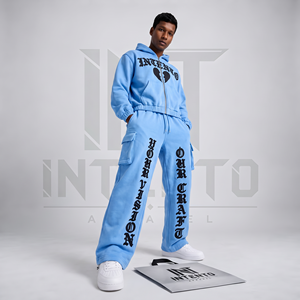Men's 100% Cotton Solid <b>Grey</b> <b>Acid</b> <b>Washed</b> Zip up Hoodie and Cargo Sweatpants Set Gothic Letter Print Streetwear <b>Tracksuit</b> - Product Image 6