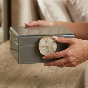 Contemporary Grey Decorative Box Set with Crystal Accent Handles Stylish Home Storage Solution for Modern Interior Decoration - Product Image 3