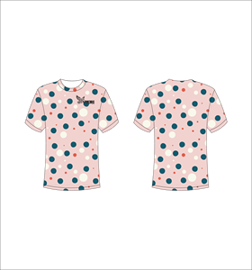 T-shirt personnalisé sublimé, imprimé sur toute la surface, motif à pois multicolores roses, unisexe, col rond, respirant, polyester, Ferocious Clothing - Product Image 1
