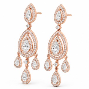 Roy Diamond Rose Gold Plated <b>Emerald</b> Cut Diamond Chandelier <b>Earrings</b> IGI Certified Luxury Modern Geometric Women's Wedding - Product Image 1