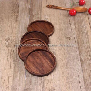 ชุดที่รองแก้วไม้วอลนัท4ชิ้นพร้อมที่วางที่รองแก้วทรงกลมทำจากไม้สำหรับเครื่องดื่มที่รองแก้วไม้วอลนัทน่ารัก - Product Image 6