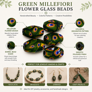 Green Millefiori Glass and Lampwork Oval <b>Beads</b> with Floral Pattern Bulk Pack for <b>Necklace</b> Bracelet Earring DIY Craft Projects - Product Image 6