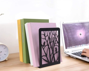 Ensemble d'entretoises à livres décoratives en métal noir, design moderne avec découpe d'oiseau et d'arbre, organisateur de bureau, porte-livres, taille personnalisée - Product Image 3