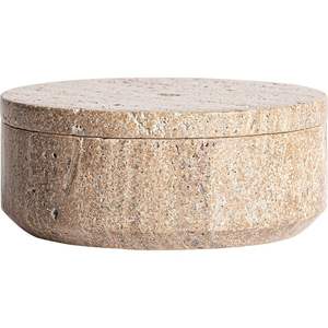 Boîte de rangement en marbre avec couvercle, pot décoratif en travertin, boîte à bijoux ronde moderne pour la maison et le bureau, conteneur de rangement élégant - Product Image 1