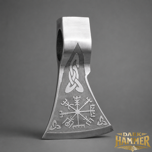 Hand Forged Carbon Steel Viking Axe Head Engraved Norse <b>Compass</b> Bearded Hatchet Blade Only Without Handle - Product Image 2