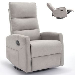 Poltrona Reclinabile Manuale Grigia con Funzione Dondolo e Girevole, Design Confortevole in Tessuto per Soggiorno - Product Image 3