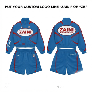 Ensemble court coupe-vent à capuche ZAINI Premium 110 GSM en polyester/nylon tricoté à séchage rapide, bleu et rouge, avec logo personnalisé, vêtements de sport OEM pour hommes - Product Image 1