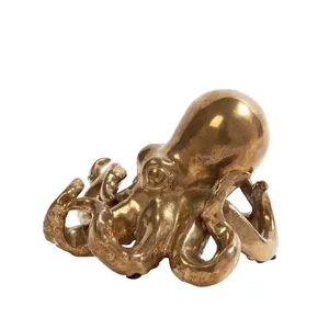 Escultura Metálica de Pulpo Dorado Antiguo, Decoración de Mesa de Lujo Estilo Costero para Sala de Estar, Oficina, Estante y Regalos Náuticos - Product Image 2