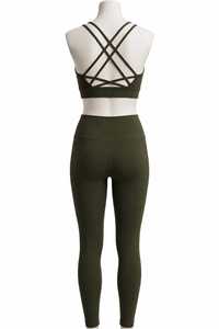 Conjunto de Yoga Acanalado de 2 Piezas: Sujetador Deportivo Racerback y Leggings de Cintura Alta con Logo Frontal, Transpirable, de Spandex Sin Costuras, Ropa Deportiva - Product Image 2