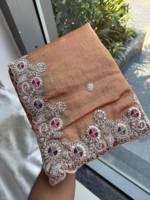 Sari en soie de mousseline Fendy pour occasions spéciales, broderie en relief, bordure à passepoil, séchage rapide, toutes saisons, coupe classique, design de créateur, mariage