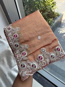 Sari de Fiesta Fendi de Chifón y Seda con Bordado y Ribete, de Secado Rápido, para Todas las Estaciones, Diseño de Autor, para Boda o Graduación, Largo hasta el Suelo - Product Image 4