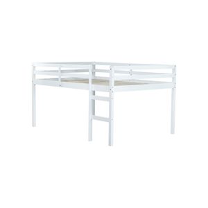 Cama Alta de Madera Blanca de Tamaño Completo con Escalera, Construcción de Madera de Caucho - Product Image 1