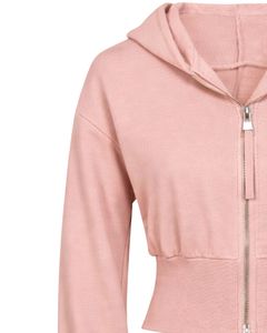 Womens Blush Pink <b>Cropped</b> <b>Zip</b> <b>Up</b> Hoodie Slim Fit Long Sleeve Casual Streetwear Cotton Fleece Sweatshirt Custom Logo ODM Factory - Product Image 3