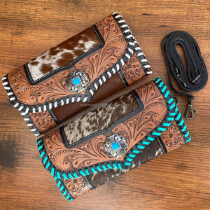 Cartera tallada a mano, funda de teléfono de embrague, elegante, multiusos, carteras de cuero de piel de vaca, Cartera de Color turquesa para mujer - Product Image 2