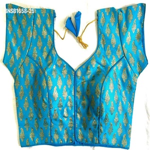 Proveedor de blusas acolchadas de manga corta, listas para usar, con trabajo Zari en toda la prenda y diseño Paisley Butti, de seda Banarasi de primera calidad, procedentes de la India. - Product Image 1