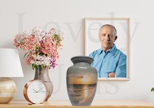 Urne funéraire élégante et durable pour cendres, souvenir de cérémonie, design inspiré du coucher de soleil sur l'océan, pour cérémonie de cendréfaction au lever de soleil sur la plage - Product Image 3