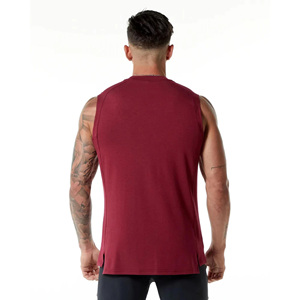 Men's Maroon Sleeveless Breathable 240g Cotton Bamboo Fiber Knitted Tank Top Crew Neck Solid Color Casual Fit Front Logo - Product Image 2
