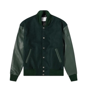 Veste bomber universitaire respirante en laine molten 100% avec logo personnalisé, manches en cuir de vachette véritable, pour l'hiver - Product Image 1