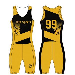 Traje de Competición de Remo Negro y Dorado para Hombre, Uniforme sin Mangas para Competición, Singlet de Alto Rendimiento, Ropa Deportiva Personalizada al por Mayor para Equipos - Product Image 1