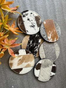Wholesale Custom Cowhide Luxury Coaster <b>Cup</b> Mat Drink Coaster Handmade Natural Hair on Cowhde Mug Home Decor Tableware Coasters - Product Image 3