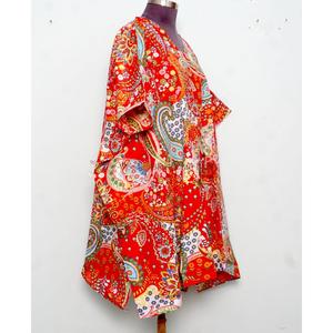 Caftán indio estampado a mano, de algodón orgánico puro, ligero, ropa de dormir corta, estampado floral, ropa de playa, vestido de verano - Product Image 4