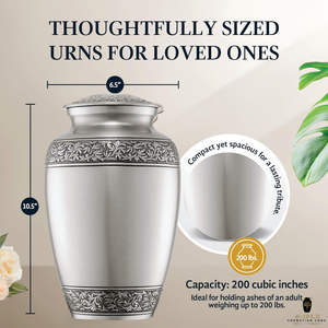 Urne funéraire en métal argenté pour cendres humaines |   Urne funéraire gravée pour adulte |   Fabricant et fournisseur en gros d'urnes funéraires classiques - Product Image 3