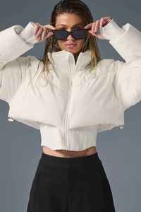 Women's Metallic <b>Cropped</b> <b>Puffer</b> <b>Jacket</b> Custom Logo Glossy Bubble Coat High Shine Winter Warm Zip Up Fashion Streetwear Outerwear - Product Image 3