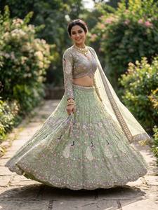 Conjunto de Lehenga Choli de Georgette Sintética Étnica Suave Premium con Red de Mariposa, Lentejuelas Codificadas y Dupatta a Juego, Semisellado - Product Image 2