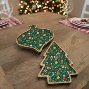 Wholesale Hand-Painted Festive Wooden <b>Christmas</b> <b>Tree</b> And Ornament Shaped Serving Platter Eco-Friendly Holiday <b>Table</b> Decor Snack - Product Image 1