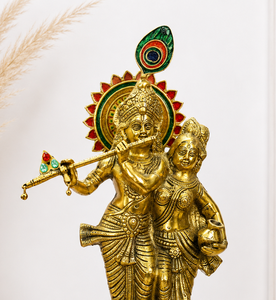 Murti Radha Krishna traditionnel indien en laiton, style Art Déco, plaqué or, finition antique, pour Mandir, artisanat de luxe pour salon, Diwali - Product Image 2