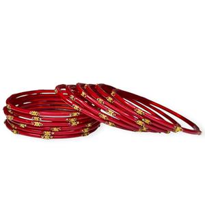 Bracelets en verre plaqué or avec finition rouge brillante et cristaux, élégants et tendance pour les mariages - Product Image 1