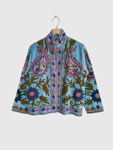 Veste en coton brodée à la main avec des motifs floraux, col mandarin, manches longues, taille plus, style élégant pour femmes, printemps - Product Image 1