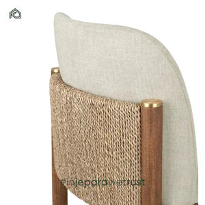 Silla de Comedor Moderna para Exterior con Patas de Madera de Teca Sungkai, Mimbre de Ratán y Terciopelo Blanco Crema para Restaurante - Beval - Product Image 5