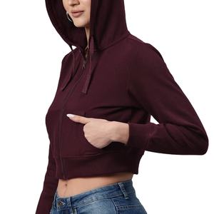 Nouveau gros 2025 impression personnalisée couleur unie vierge Fitness Yoga fermeture éclair vêtements de sport femmes haut court sweats à capuche pour femmes - Product Image 1