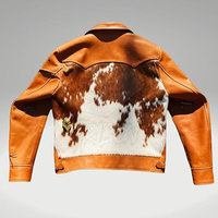 Blouson aviateur en cuir véritable marron pour homme Afernon Industry, patchwork en cuir de vachette, col rabattu, respirant, coupe ajustée, fermeture éclair