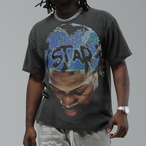 Camiseta Negra de Manga Corta para Hombre, Estilo Punk, Cuello Redondo, Corte Regular, 100% Algodón Tejido, Transpirable, Diseño Personalizado, Estilo Urbano - Product Image 5