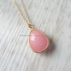 Collier pendentif en argent Sterling 925 et calcédoine rose, bijoux indiens faits à la main, pierre précieuse en or - Product Image 1