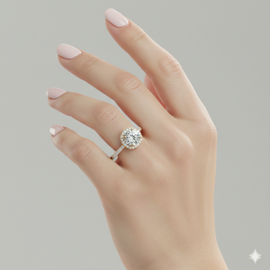 แหวนหมั้น Pav Halo และ Shank Diamond แบบวินเทจ ตัวเรือนทองคำ ประดับเพชรแบบ Prong Setting พร้อมใบรับรอง - Product Image 4