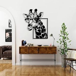 Décoration murale moderne en métal, girafe, découpe laser, cadre rectangulaire, fait main, à suspendre pour la décoration intérieure - Product Image 4