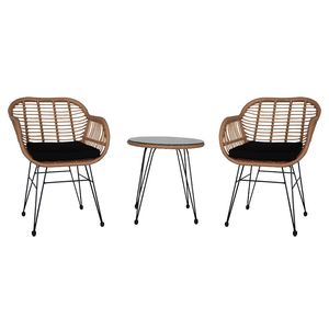Set da Patio Oshion in 3 Pezzi, Giallo Lino, in Vimini e Rattan con Tavolo in Vetro Temperato, Set da Conversazione per Giardino Esterno - Product Image 2