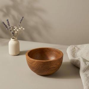 Bol de service rustique artisanal en bois d'acacia naturel non traité, classique, pour fruits, salades, collations, cuisine, table, maison, salle à manger - Product Image 1