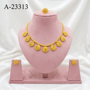 Conjunto de Collar Tradicional con Filigrana Floral, Imitación de Oro y Plata, con Piedras de Circonio para Boda, Modelo A-23003 - Product Image 3