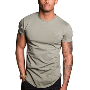T-shirt ajusté en coton 100% à ourlet incurvé, col ras du cou, coupe slim, idéal pour la gym, le fitness, les tenues décontractées et les vêtements de sport – Vente directe usine - Product Image 1