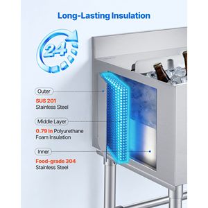 Contenitore per Ghiaccio Commerciale in Acciaio Inox con Coperchio Scorrevole, Capacità Massima 49,4 Qt, 18 X 18 X 33 Pollici, Vasche per Bevande con Portabottiglie - Product Image 3