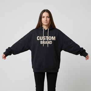 Sweat à capuche épais personnalisé pour femme en molleton de coton brossé avec motif imprimé en relief et coupe décontractée style streetwear - Product Image 1